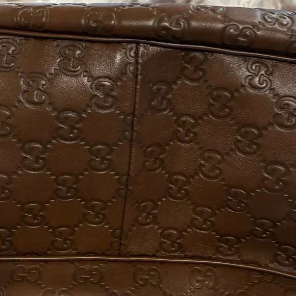 Gucci Embossed Brown Leather Hobo Bag. Size 14.5x13 Tall. - Picture 7 of 10